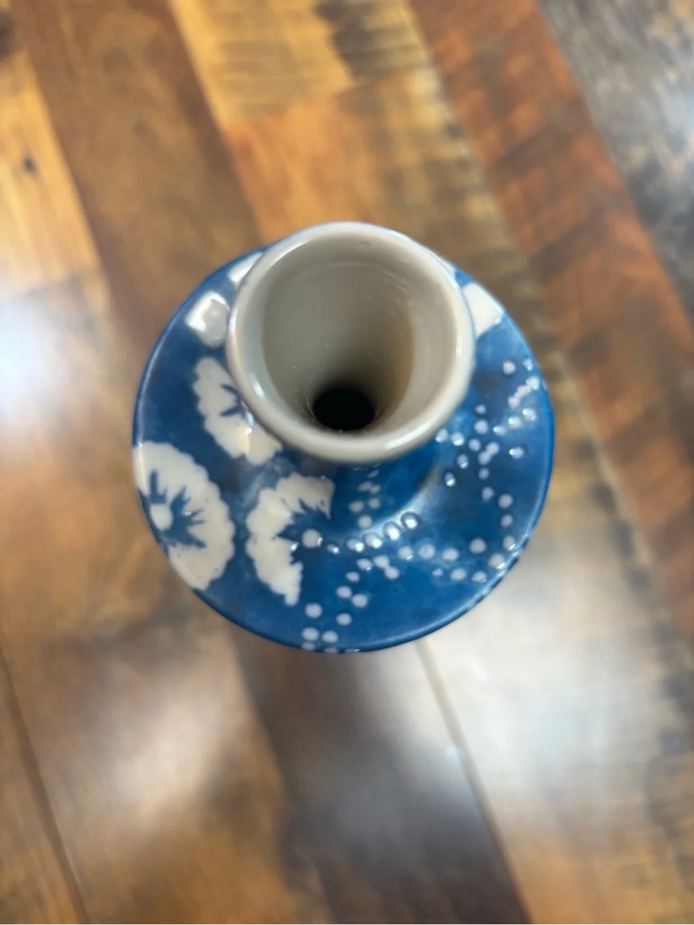 Jamie Young Co FR Living Coastal Ceramic Block Print Vase Blue & White 11.25”